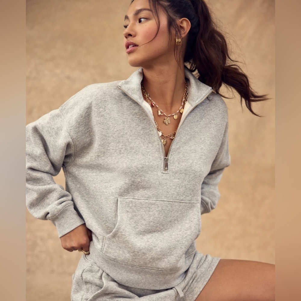 Aerie Everyday Luxe Quarter-Zip Sweatshirt light gray M